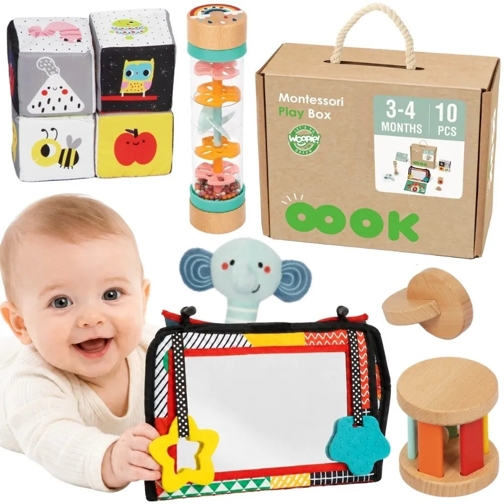 Montessori XXL 6in1 sensorinis rinkinys kūdikiams (3–4 mėn.) – pirmieji atradimai per pojūčius